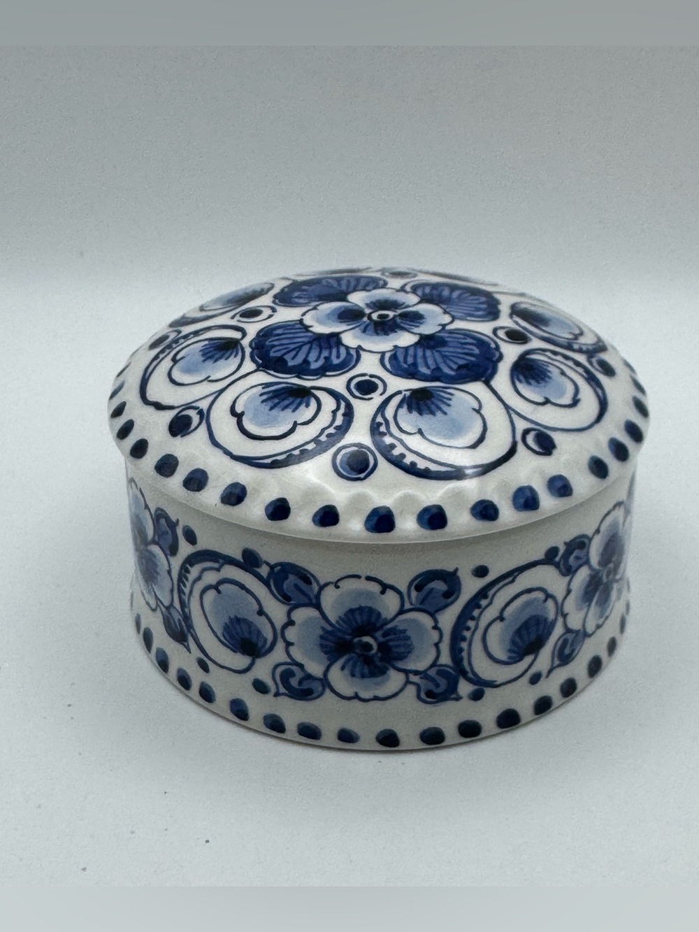 Delfts 100% Handwerk Holland Blue & White Floral Ceramic Trinket Box with Lid